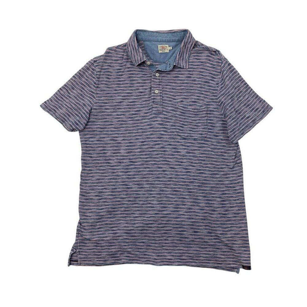 Faherty Polo Shirt Mens L Large Baypoint Regatta Blue Blush Pink Striped Cotton